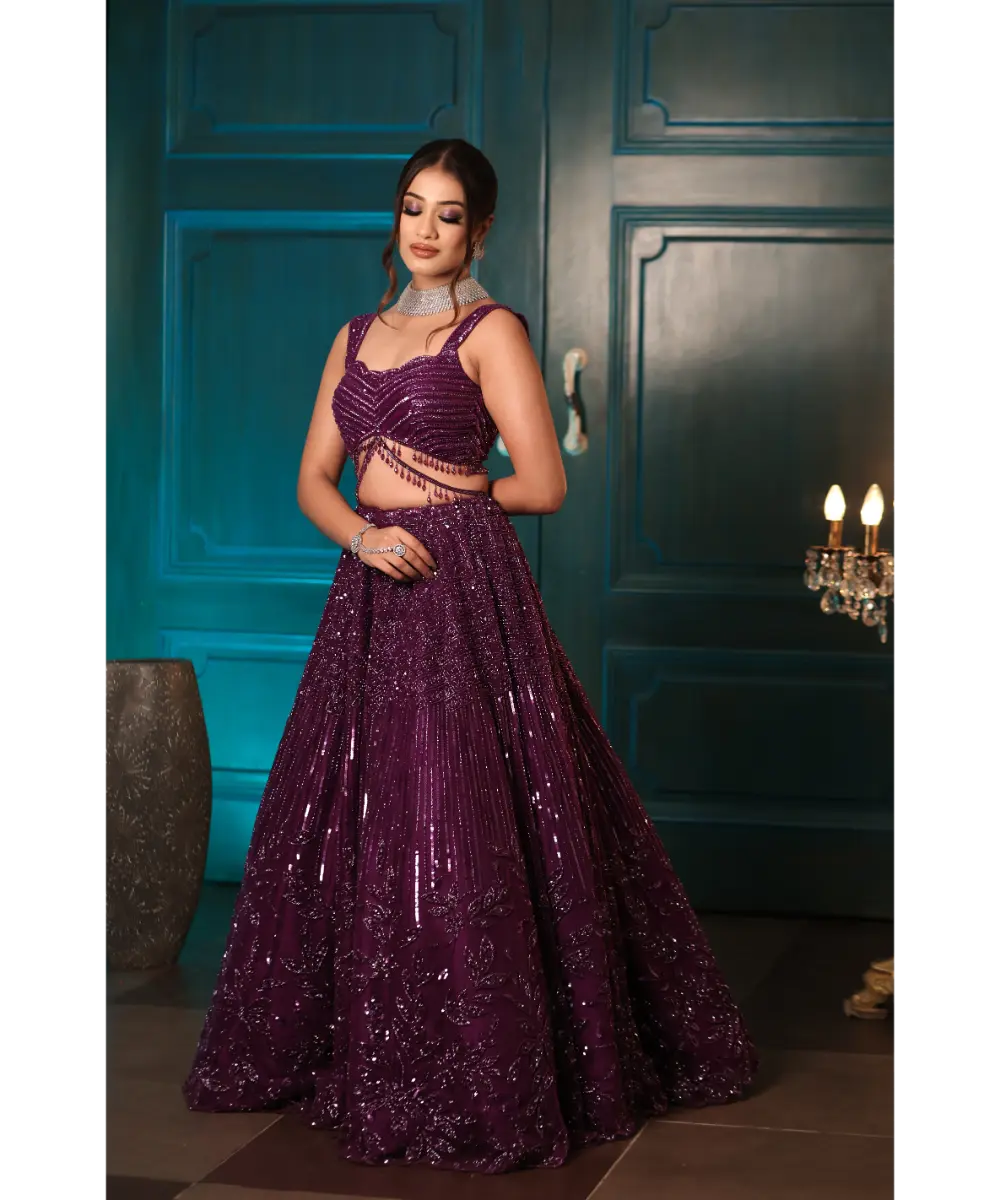DOLLY WAHAL - Purple Floral Lehenga